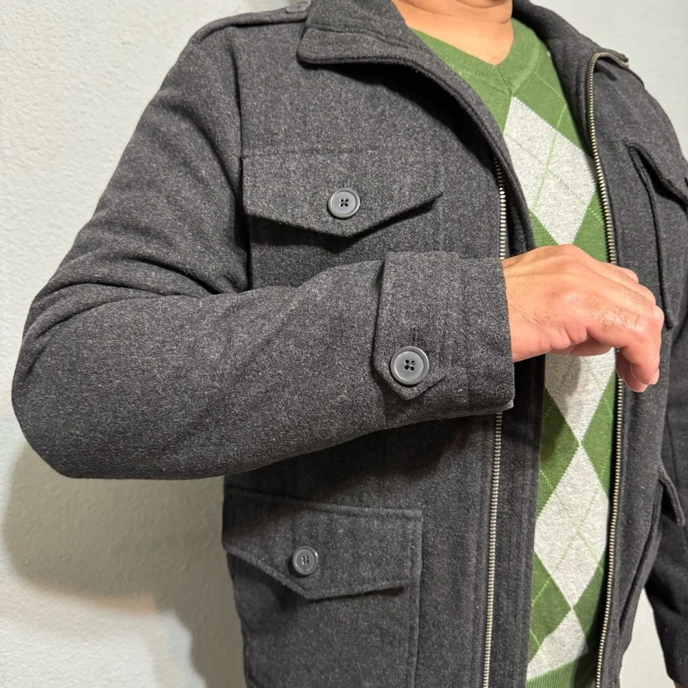 GAP Men Gray Military Field Zippered Long Sleeves Heavy Cozy Winter Jacket‎ Sz M